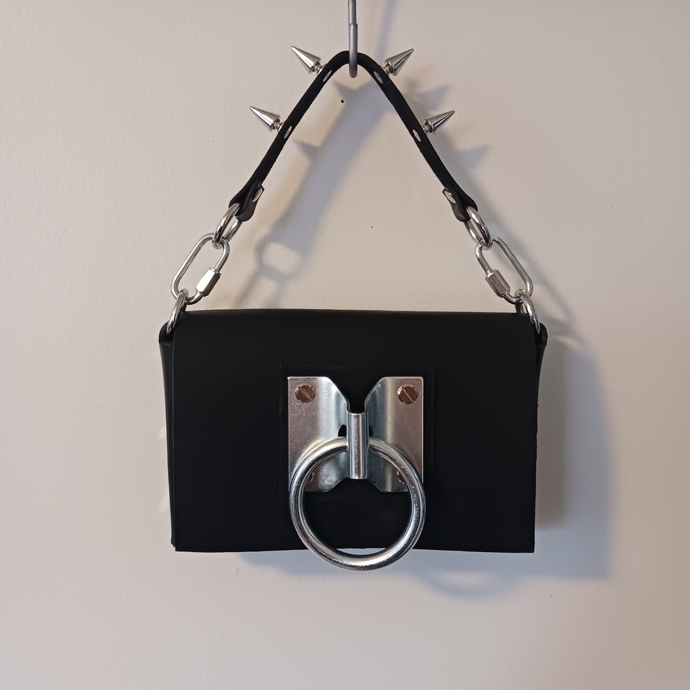 Black Leather Gothic Industrial Handbag Purse